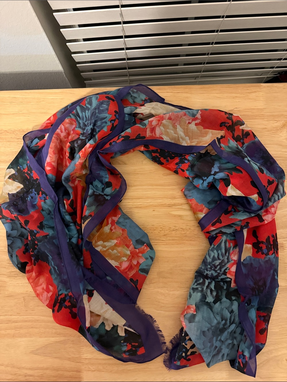 Source Unknown Sheer Floral Scarf - Red, Blue & Purple
